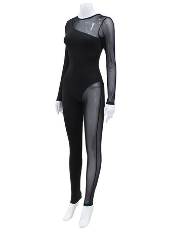 Tenue D'Été Moulant Une Pièce Noire Manches Longues En Polyester Coupe