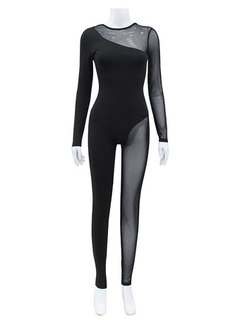 Tenue D'Été Moulant Une Pièce Noire Manches Longues En Polyester Coupe