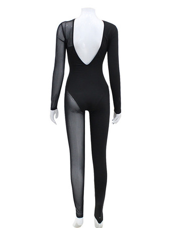 Tenue D'Été Moulant Une Pièce Noire Manches Longues En Polyester Coupe