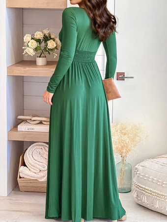 マキシ パーティードレス Vネック 長袖 ハイスリット セミフォーマル ロングドレス レディース 2025