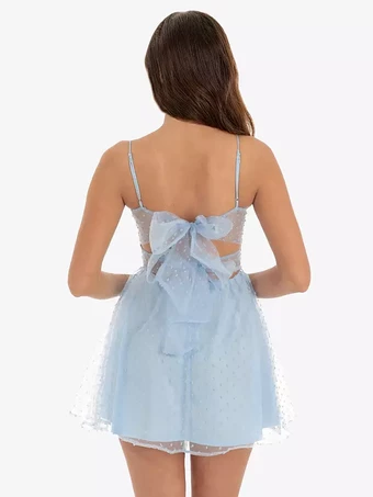 花柄プリントのパーティードレス スパゲッティストラップ カットアウト ツイストフロント ミニドレス