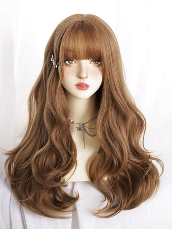 亜麻色甘いロリータ ウィッグ 26 インチ乱れた耐熱繊維亜麻ロリータ アクセサリー