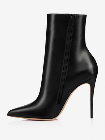 ブラック アンクル ブーツ レディース ポインテッドトゥ スティレットヒール ブーティ