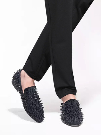 新学期 メンズ ブラック リベット ローファー ペニーシューズ ウェディングシューズ スリッポン ラウンドトゥ シャイニー パーティー プロムシューズ