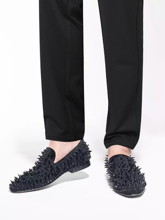 新学期 メンズ ブラック リベット ローファー ペニーシューズ ウェディングシューズ スリッポン ラウンドトゥ シャイニー パーティー プロムシューズ