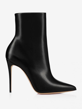 ブラック アンクル ブーツ レディース ポインテッドトゥ スティレットヒール ブーティ