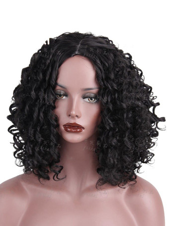 アフリカのショートカーリーヘアウィッグ、黒、真ん中分け、合成フルヘッドウィッグ、女性用 2025