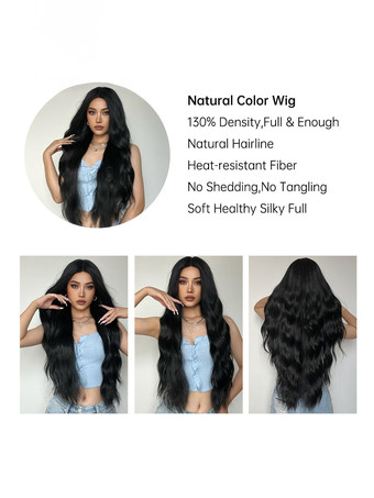 黒のロングカーリーヘアウィッグ ミドルパート 合成フルヘッドウィッグ 女性用 2025