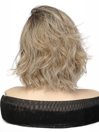 女性用ミディアムカーリーヘアサイドパート合成ウィッグ 2025