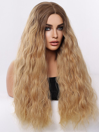 グラデーション ヌードル カール ヘア ミドル パート 合成ウィッグ 女性用 2025