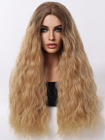 グラデーション ヌードル カール ヘア ミドル パート 合成ウィッグ 女性用 2025