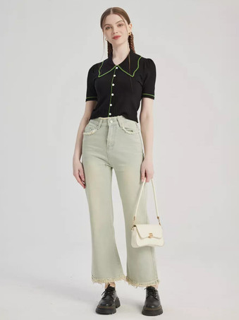 コントラスト ポロ ニット トップ 半袖 クロップ トップ レディース 2026