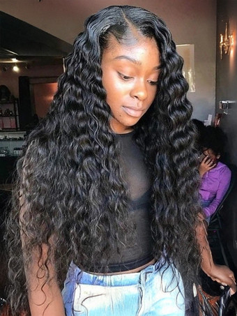 女性用アフリカンロングカーリーヘアミドルパート合成ウィッグ 2025