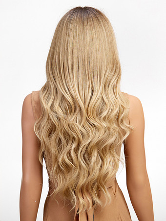 エアバング付きロングウェーブヘアウィッグ 女性用 合成デイリーウィッグ 2025