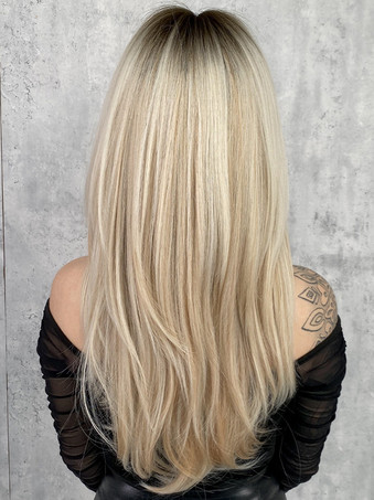 カーテンバング付きのグラデーションロングストレートヘア、レイヤードフルヘッド合成ウィッグ、女性用 2025