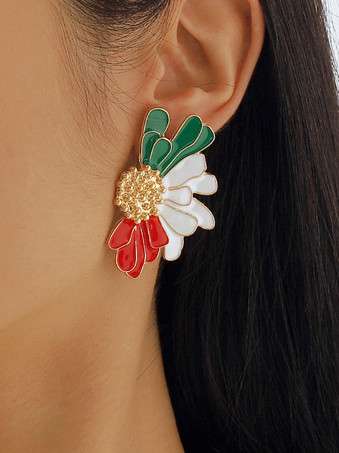 レッド 女性用合金フラワーイヤリング 2025