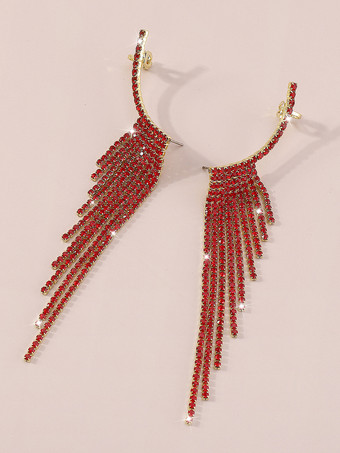 女性用タッセルラインストーンイヤリング 2025