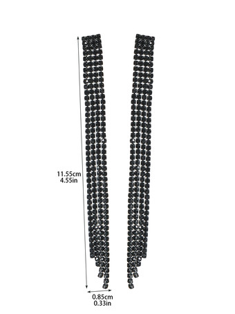 女性用ロングタッセルラインストーンイヤリング 2025