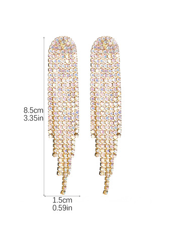 女性のための光沢のある長いタッセルラインストーンイヤリング 2025