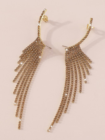 女性用タッセルラインストーンイヤリング 2025