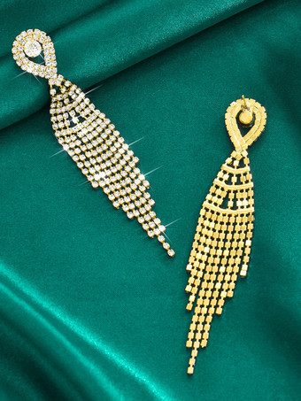 女性のための光沢のあるラインストーンタッセルイヤリング 2025