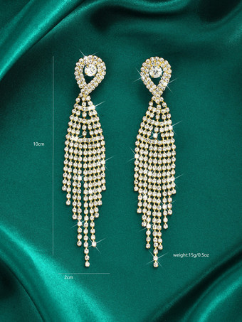 女性のための光沢のあるラインストーンタッセルイヤリング 2025