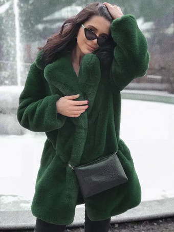 フェイクファーコート ノッチラペル 冬 シック エコフレンドリー ロングジャケット レディース 2025