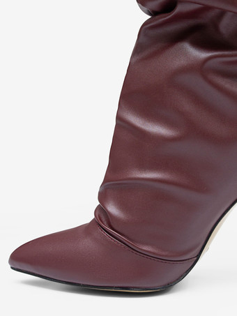 サイハイヒールブーツ プリーツ ブーツ ブライト レザー レディース ブラック