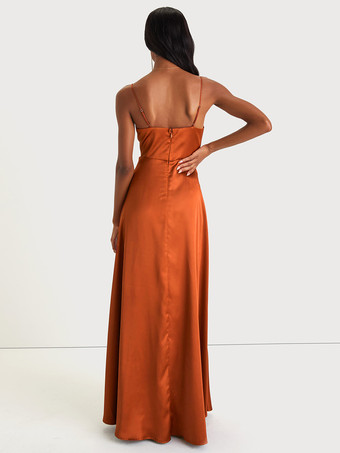 ブライズメイドドレス スパゲッティストラップ オープンバック ハイスリット Aライン プロム マキシドレス