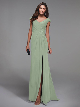 セージグリーンパーティードレス花嫁の母のための V ネック半袖レースの詳細マーメイドゲストドレス結婚式のための