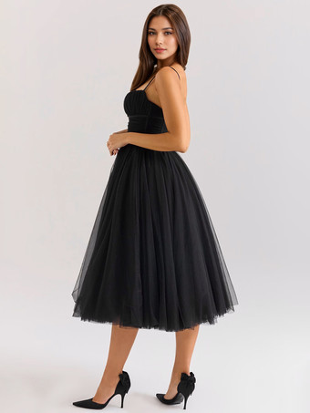 スイートチュールミディドレス Aライン バースデーパーティー スリップドレス レディース 2025