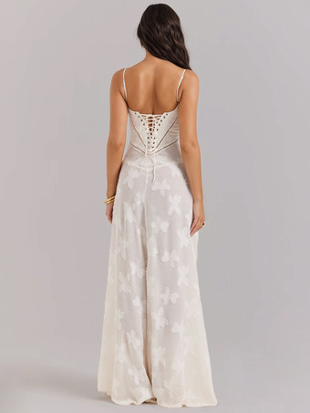 スパゲッティストラップ付きジャカードマキシドレス、レースバック、セクシーなシアーボディコンドレス、レディース 2025