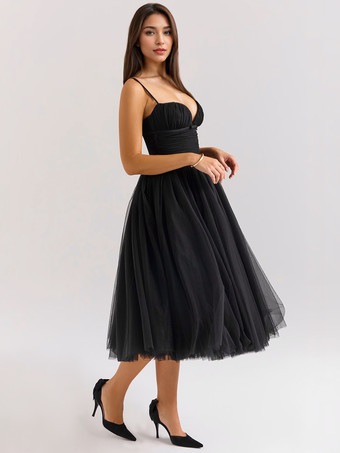 スイートチュールミディドレス Aライン バースデーパーティー スリップドレス レディース 2025