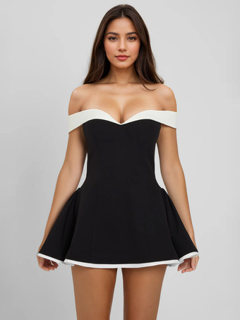 オフショルダーミニドレス 長袖 Aライン セクシー バースデーパーティードレス レディース 2025