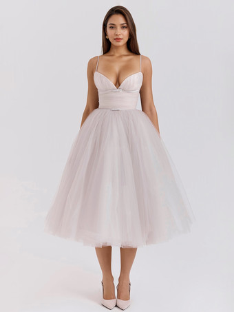 ピンクスイートチュールミディドレス Aライン バースデーパーティー スリップドレス レディース 2025