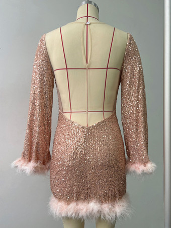 Mini abito bianco con piume e paillettes senza schienale abiti da festa di compleanno