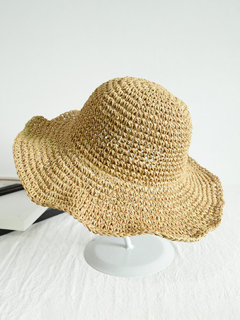 夏用編み麦わら帽子 女性用 日焼け防止 折りたたみ式 ビーチハット 2025