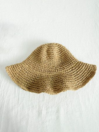 夏用編み麦わら帽子 女性用 日焼け防止 折りたたみ式 ビーチハット 2025