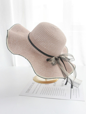 蝶結びのつばの大きい麦わら帽子 夏用 日焼け防止 ビーチハット 2025