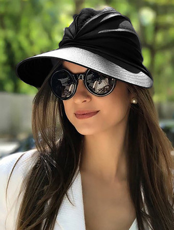 ブラック サンバイザーハット つば広 夏 UPF 50 UV 保護 伸縮性 中空キャップ レディース 2025