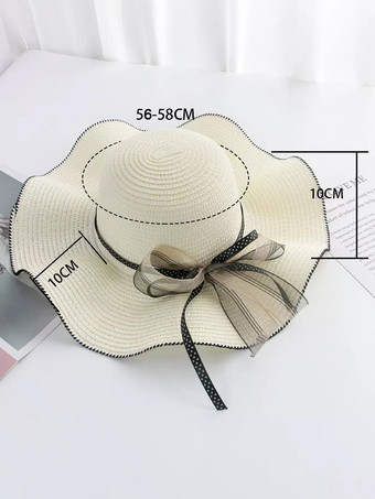 蝶結びのつばの大きい麦わら帽子 夏用 日焼け防止 ビーチハット 2025