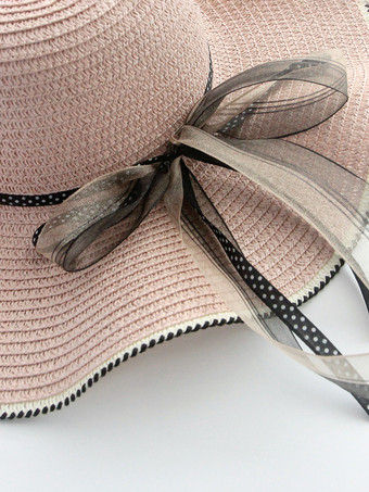 蝶結びのつばの大きい麦わら帽子 夏用 日焼け防止 ビーチハット 2025