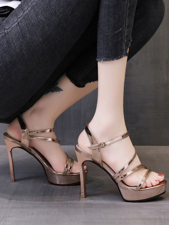 レディースヒールサンダルスクエアトゥサンダルチャンキーヒールパテントPUアッパー