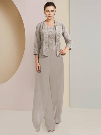 トープパーティードレス 花嫁の母用 ジュエルネック 7/4丈 袖 ツーピース レース 結婚式のゲストドレス