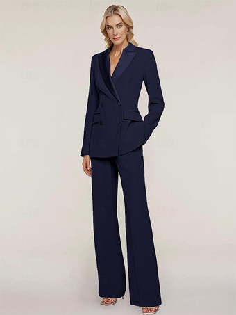 ダークネイビーブライダルマザードレス デザインネックライン 長袖 ツーピースボタン フロアレングス ゲストドレス 結婚式用