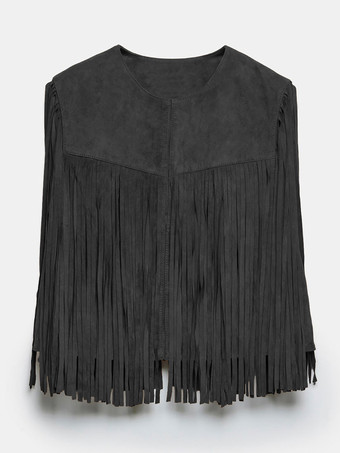 ウエスタン カウガール フリンジ ベスト クルーネック ボヘミアン スプリング スエード ジャケット レディース 2025