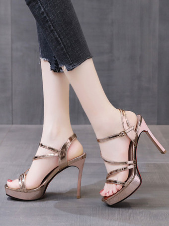 レディースヒールサンダルスクエアトゥサンダルチャンキーヒールパテントPUアッパー