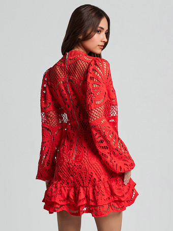 パフスリーブ レースドレス 誕生日パーティー Aライン ミニドレス レディース 2025