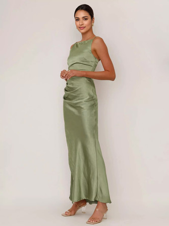 ソフトピンクのマキシスリットドレス オープンバック パーティー スリップドレス レディース 2025