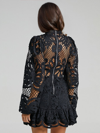 パフスリーブ レースドレス 誕生日パーティー Aライン ミニドレス レディース 2025